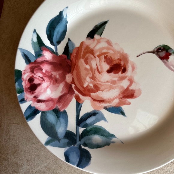 Set of 2 Pier 1 Hummingbirds and Roses 8.75" Ironstone Salad/Lunch Plates - Picture 6 of 10